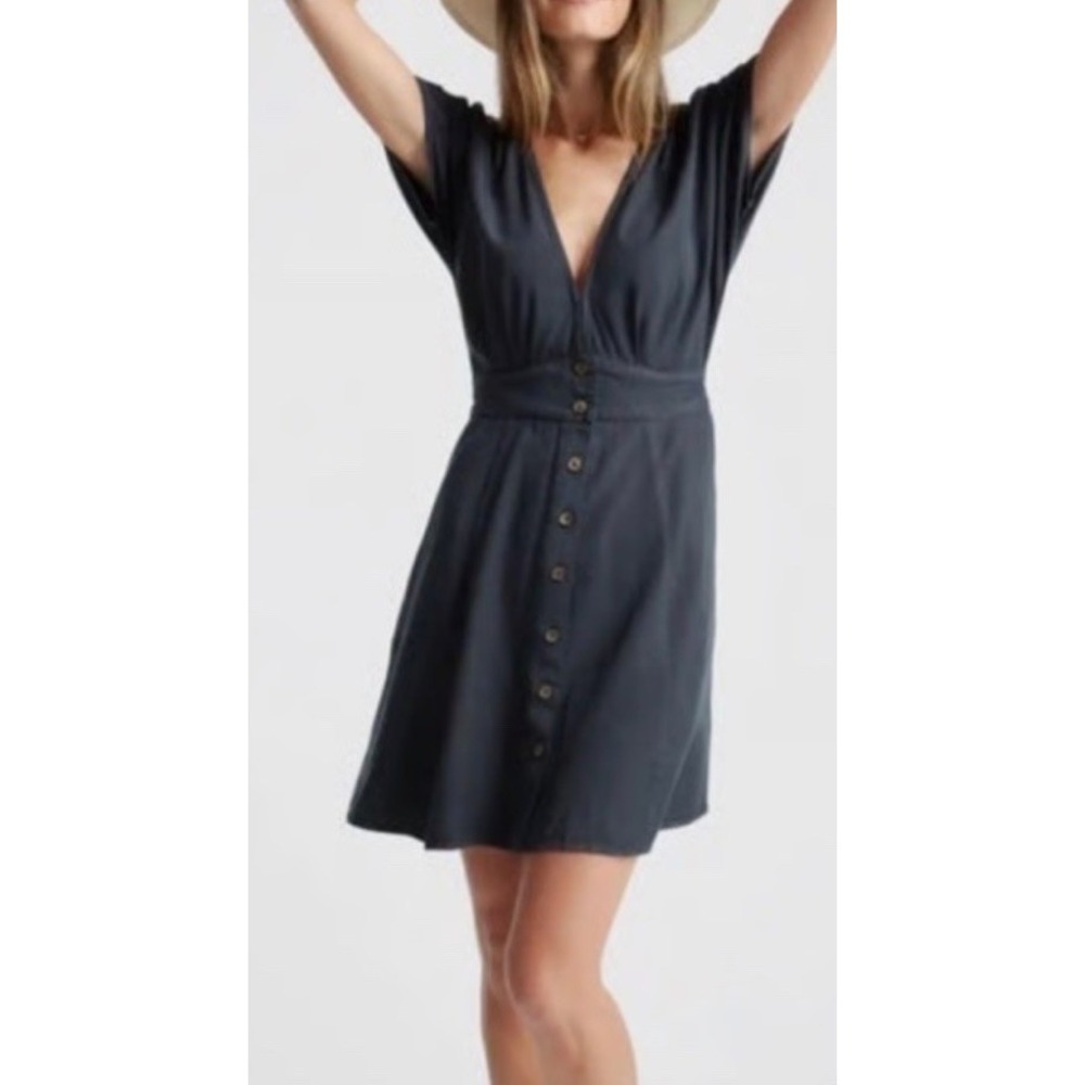 Quince Vintage Washed Trensel Button Front Dress Black Medium